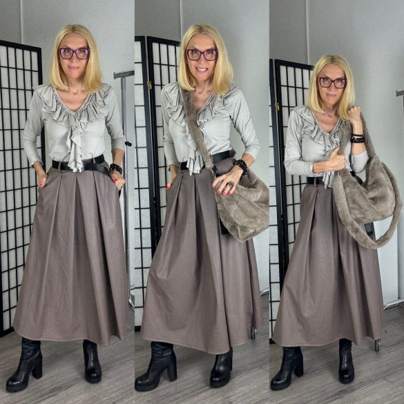 Fantasy vegánbőr zsebes hosszú szoknya 12305-taupe