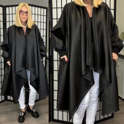 Vintage vegánbőr oversize kardigán8992-fekete