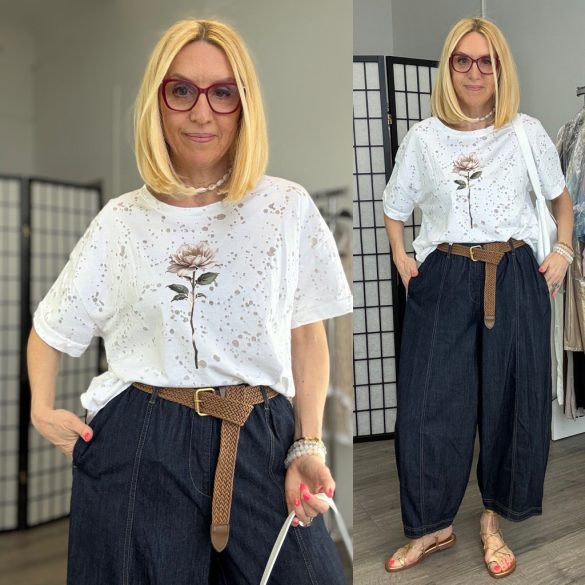 Leandra lyukacsos virágmintás póló 70130 fehér