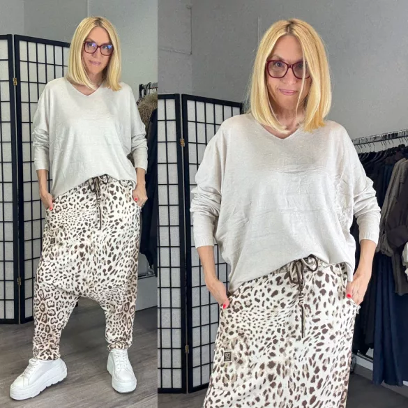 Honey winter oversize basic vékonykötött V-kivágású felső 8015-303-bézs