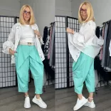 Lux Luna elől átlapolt gombos nadrág övvel 51840-menta