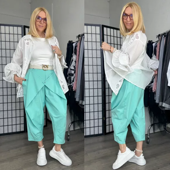 Lux Luna elől átlapolt gombos nadrág övvel 51840-menta