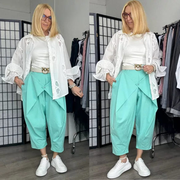 Lux Luna elől átlapolt gombos nadrág övvel 51840-menta