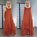 Lux Luna alul húzott ujjatlan többrétegű pamut ruha 50678 - terrakotta