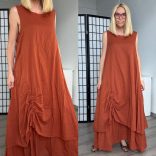 Lux Luna alul húzott ujjatlan többrétegű pamut ruha 50678 - terrakotta