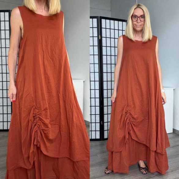 Lux Luna alul húzott ujjatlan többrétegű pamut ruha 50678 - terrakotta