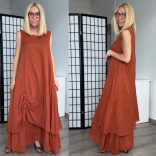 Lux Luna alul húzott ujjatlan többrétegű pamut ruha 50678 - terrakotta