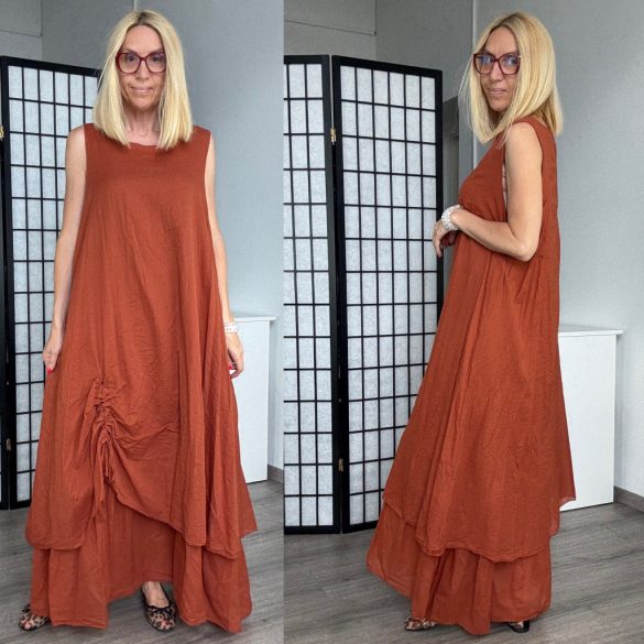 Lux Luna alul húzott ujjatlan többrétegű pamut ruha 50678 - terrakotta