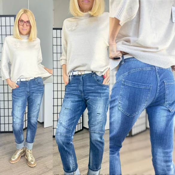 S Woman elasztikus fröcskölt farmer SW1704-középkék