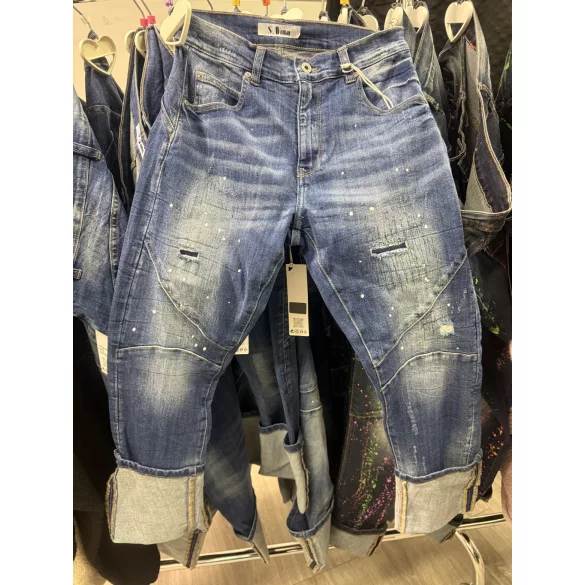 S Woman elasztikus fröcskölt farmer SW1704-középkék