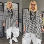 Aziza csíkos pamut tunika2609-fekete/fehér