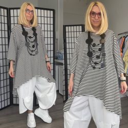 Aziza csíkos pamut tunika2609-fekete/fehér