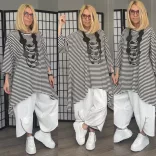 Aziza csíkos pamut tunika2609-fekete/fehér