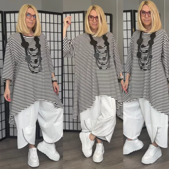 Aziza csíkos pamut tunika2609-fekete/fehér