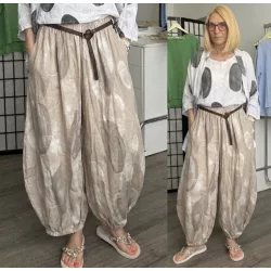 Lux Luna buggyos. mintés len nadrág övvel 52588 - taupe