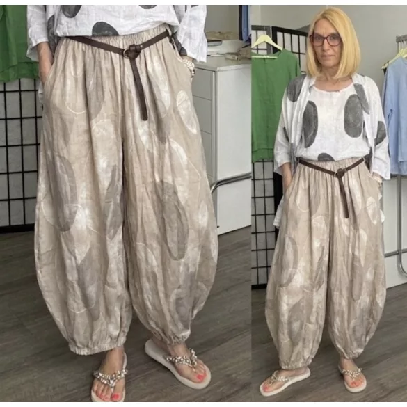 Lux Luna buggyos. mintés len nadrág övvel 52588 - taupe
