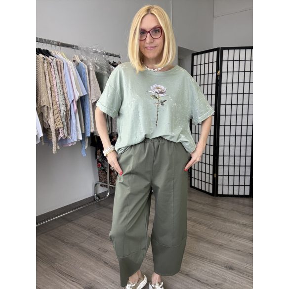 Leandra lyukacsos virágmintás póló 70130 zöld