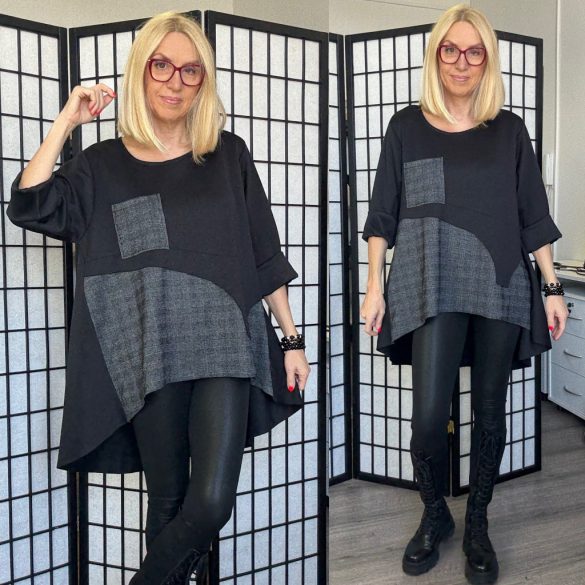 May asszimetrikus A-vonalú tunika 7236 - fekete