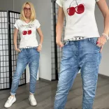 Melly ülepes elasztikus farmer 7251 - farmerkék