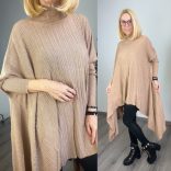 Assen álló nyakú oversize bordáskötött tunika H8563 - bézs