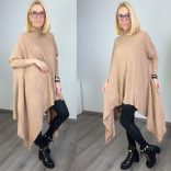 Assen álló nyakú oversize bordáskötött tunika H8563 - bézs