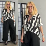 Wendy Trendy elől húzott, aszimmetrikus vászon ing 226056 - bézs/fekete
