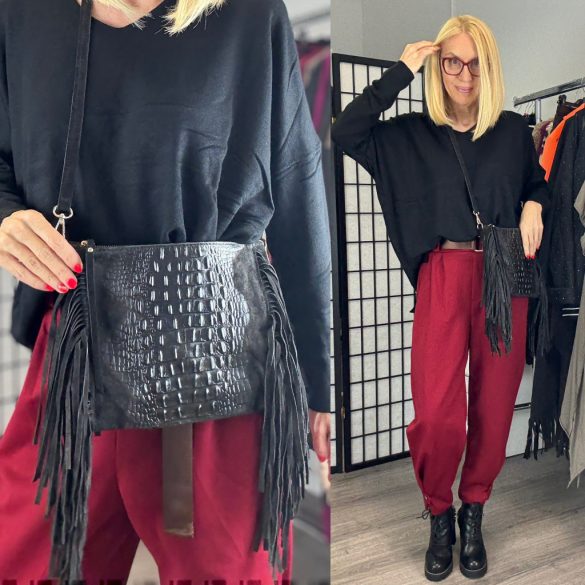 Krokko rojtos bőrtáska - fekete