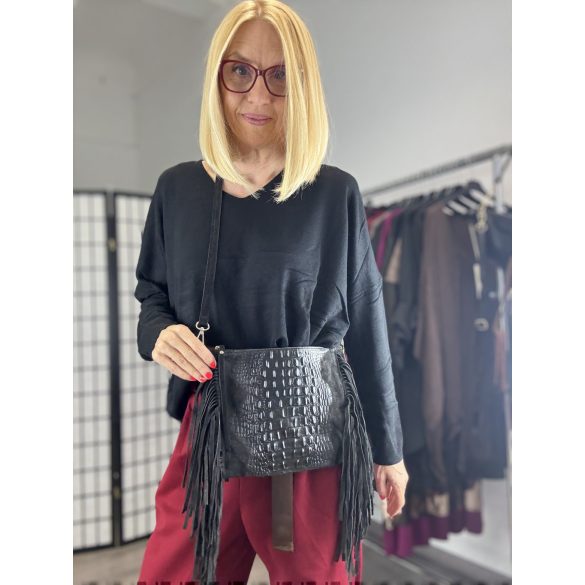 Krokko rojtos bőrtáska - fekete