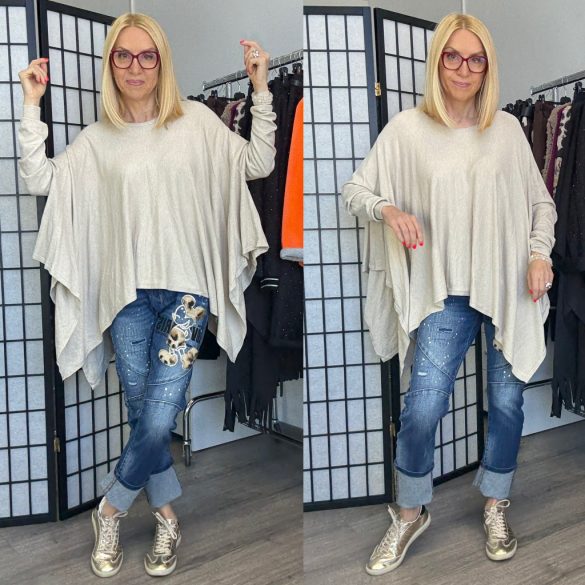 Limone hosszú ujjú asszimetrikus vékonykötött tunika 8012 - bézs