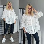 Zeta Otto Madeira csipkés fodros ujjú pamut ing 961/18 - fehér