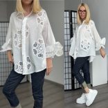 Zeta Otto Madeira csipkés fodros ujjú pamut ing 961/18 - fehér