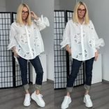 Zeta Otto Madeira csipkés fodros ujjú pamut ing 961/18 - fehér