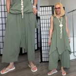 SUN bőszárú, ülepes pamut nadrág66116-khaki