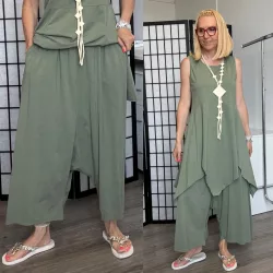 SUN bőszárú, ülepes pamut nadrág66116-khaki