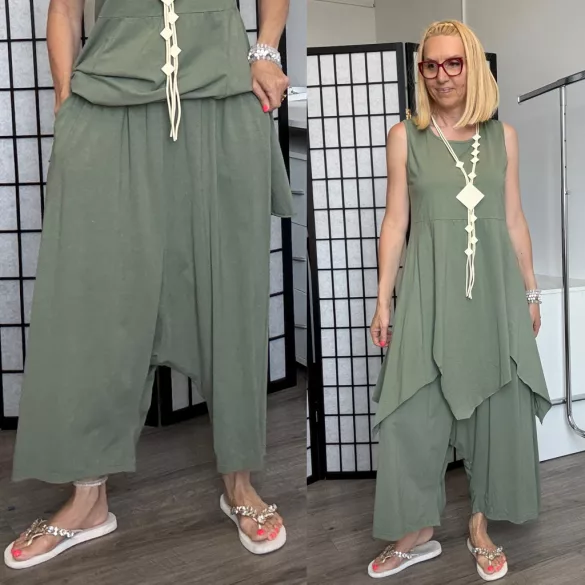 SUN bőszárú, ülepes pamut nadrág66116-khaki