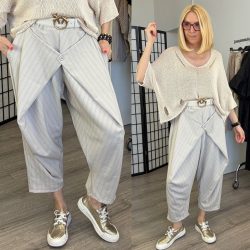 Lux Luna elől átlapolt gombos nadrág övvel 51840-bézs