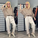 Monica ülepes nadrág övvel 3139 - bézs