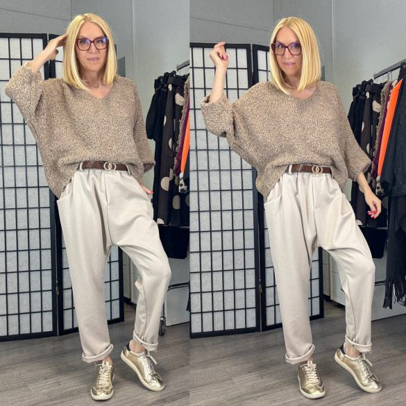 Monica ülepes nadrág övvel 3139 - bézs