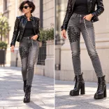 S Woman bélelt szívecskés láncos farmer SW1710-szürke