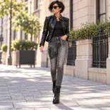 S Woman bélelt szívecskés láncos farmer SW1710-szürke