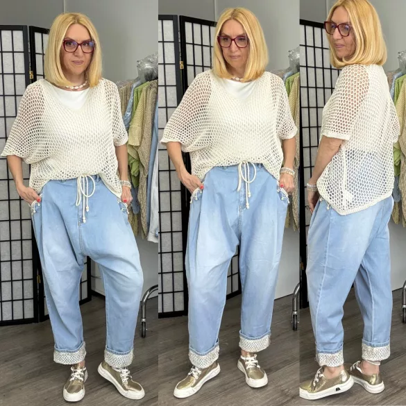 S-Woman gumis derekú ülepes  farmer SW2062 - világoskék