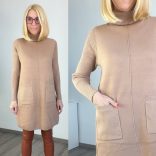 Poppy garbónyakú zsebes kötött tunika M1810 - barna