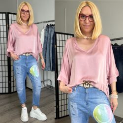   Angeli V nyakú, denevér ujjú szatén felsö - 22990 mályva