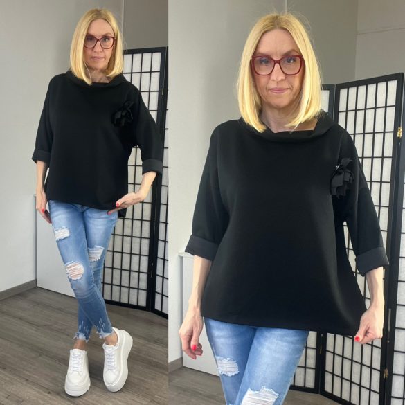 Szonja lefelé bővülő felső rózsás kitűzővel60731-fekete