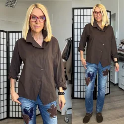 Dolce Vita ferde gombolású vászon ing 12408-csokibarna