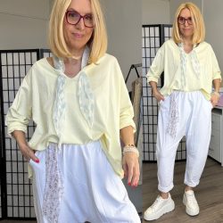 Mújea V nyakú pamut felső sállal6909-sárga