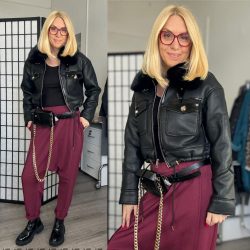 Vopse szőrmegalléros bélelt dzseki V6223 - fekete