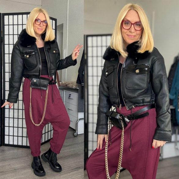 Vopse szőrmegalléros bélelt dzseki V6223 - fekete