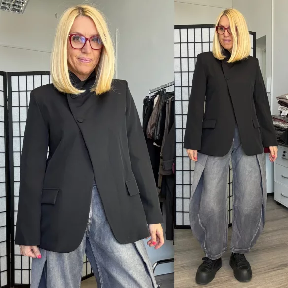 Giorgia átlós gombos blézer 26128-fekete