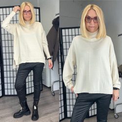 Garbónyakú viszkóz vékonykötött pulóver R026 - bézs